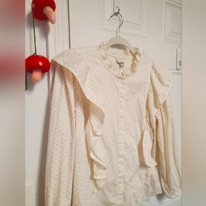 Polka Dot Ruffle Button Down Top